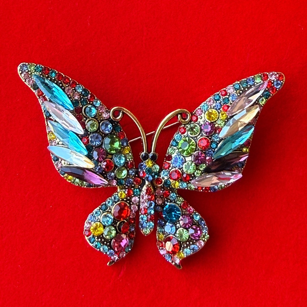 Multicolor Crystal Butterfly Brooch - Women Jewelry